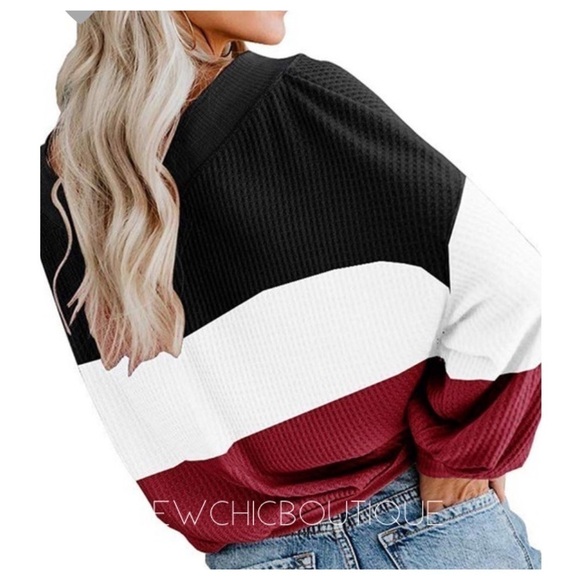 V-neck Color Block Thermal Blk & Red S-XL - Picture 2 of 5